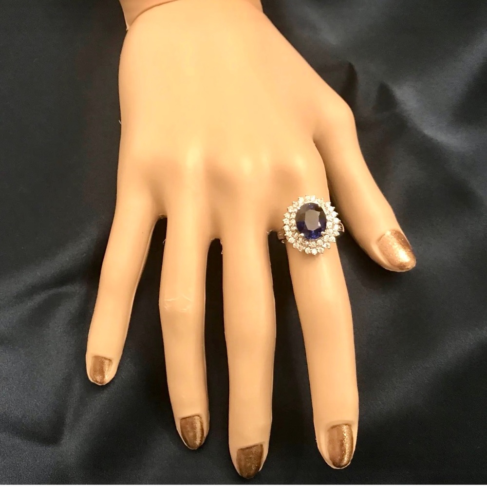 GORGEOUS 3.3 Ct NAVY BLUE SAPPHIRE & CZ 925 STERLING SILVER WOMEN COCKTAIL RING - Picture 15 of 16